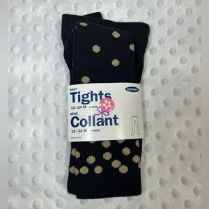 NWT Old Navy Baby Girls Polka Dot Tights - Black/Gold, Size 12-24M
